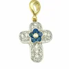 Pendentif Croix 2 Ors 18K Saphir et Diamants
