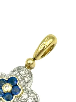 Pendentif Croix 2 Ors 18K Saphir et Diamants