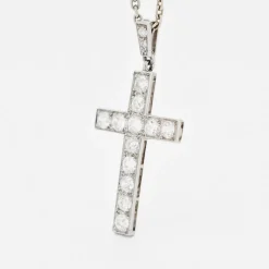 Pendentif Croix Art Déco Diamants et sa Chaîne