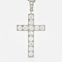 Pendentif Croix Art Déco Diamants et sa Chaîne