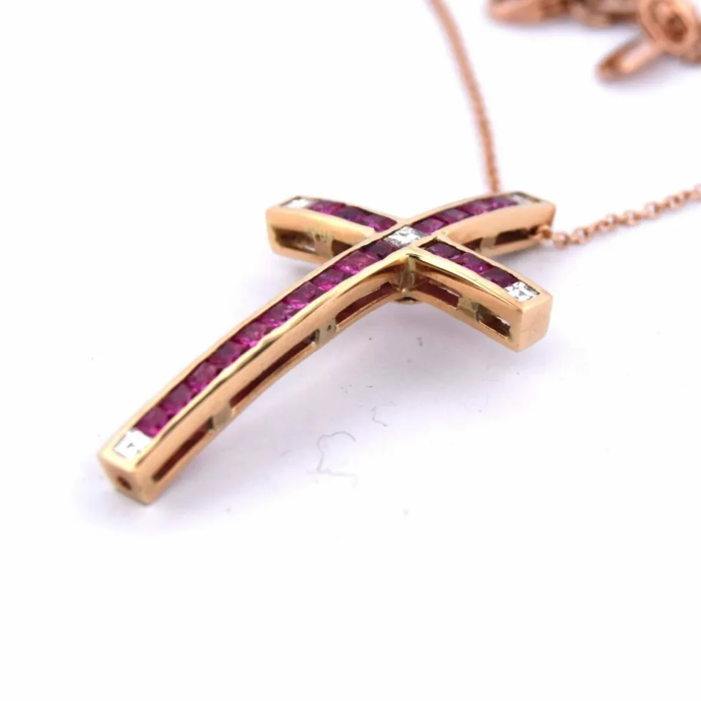 PENDENTIF CROIX avec COLLIER - OR ROSE 18 KT