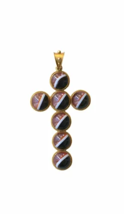 Pendentif Croix Cabochon d'Agate sur Or jaune
