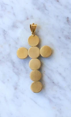 Pendentif Croix Cabochon d'Agate sur Or jaune