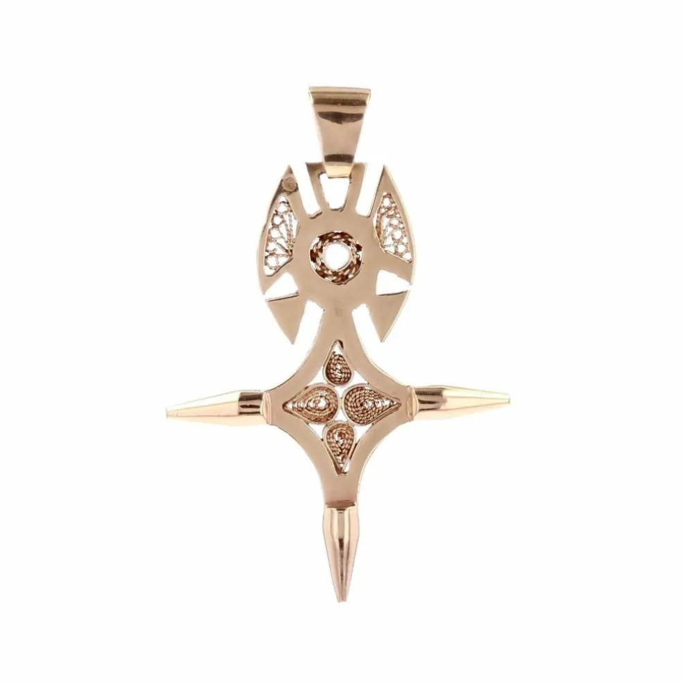 Pendentif croix d'Agadez or rose filigranée