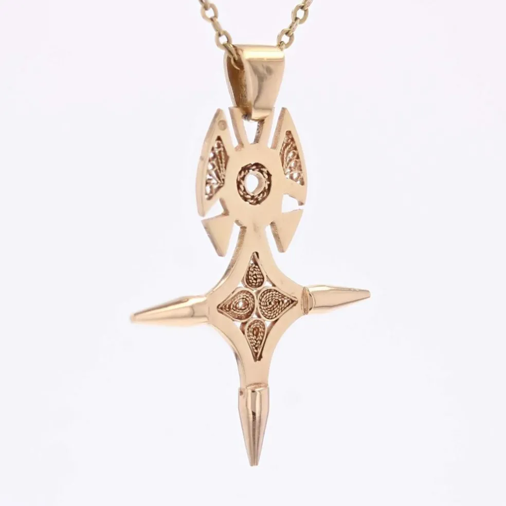Pendentif croix d'Agadez or rose filigranée