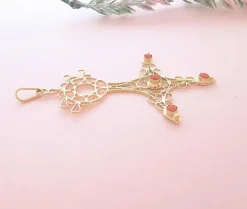 Pendentif Croix du sud ou d'Agadez, cabochons de Corail Or