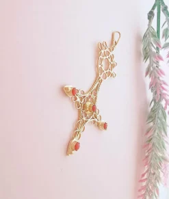 Pendentif Croix du sud ou d'Agadez, cabochons de Corail Or