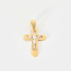 Pendentif Croix or bicolore