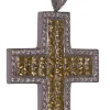 Pendentif croix or blanc Diamants Saphirs jaunes