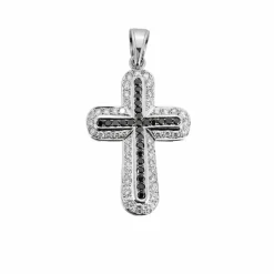 Pendentif Croix Or Blanc Diamants Noirs et Blancs 2,5 cts