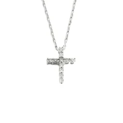 Pendentif croix or blanc et diamants, et chaine
