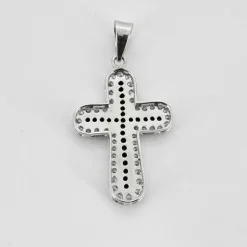 Pendentif Croix Or Blanc Diamants Noirs et Blancs 2,5 cts