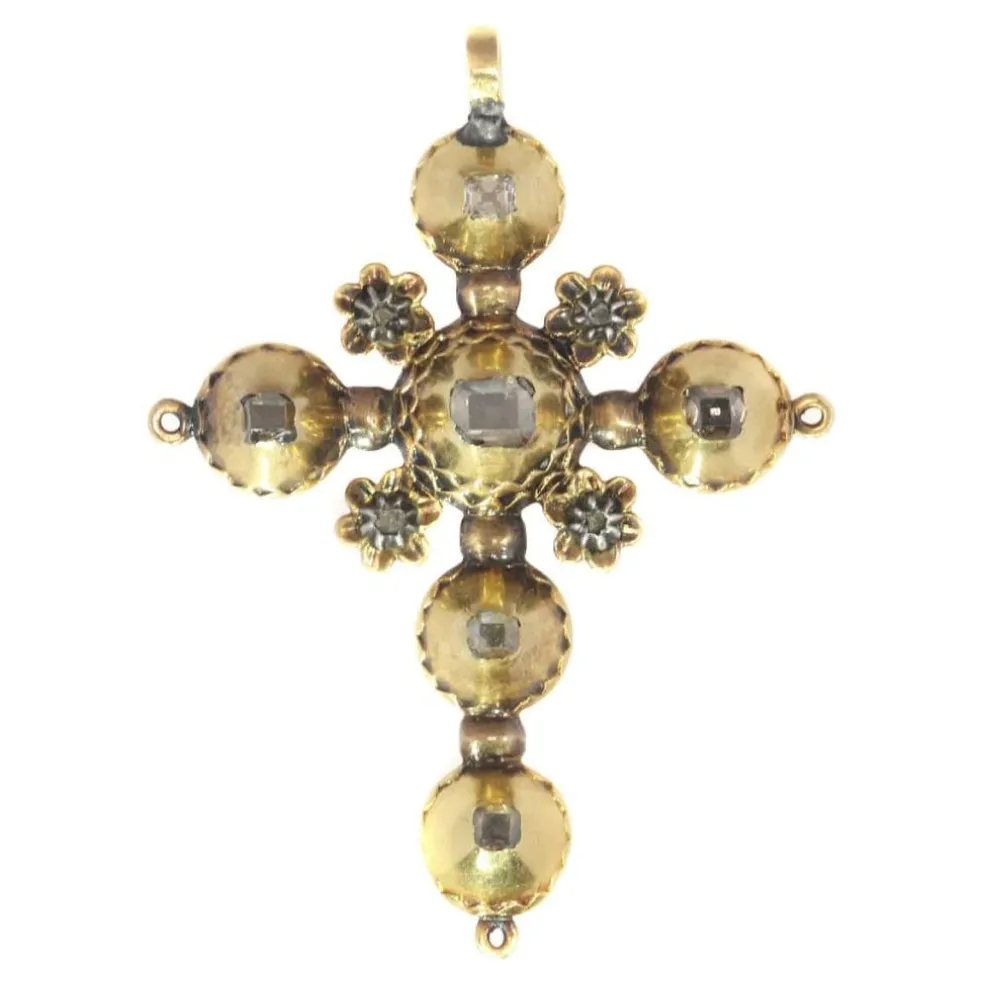 Pendentif croix, or et diamants