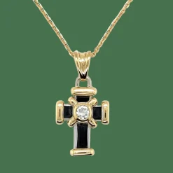Pendentif Croix or jaune et blanc diamant