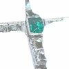 Pendentif Croix Platine Diamants Taille Ancienne et Émeraude début 900'