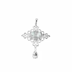 Pendentif Croix Rococo or blanc aigue-marine