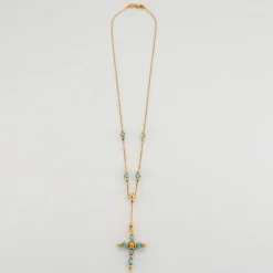 Pendentif croix topaze sur chaîne or jaune