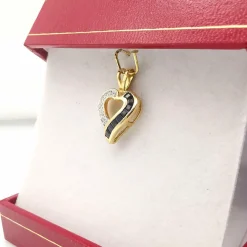 pendentif cœur or jaune saphirs et diamant