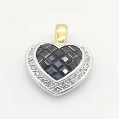 Pendentif cœur or jaune saphirs & diamants