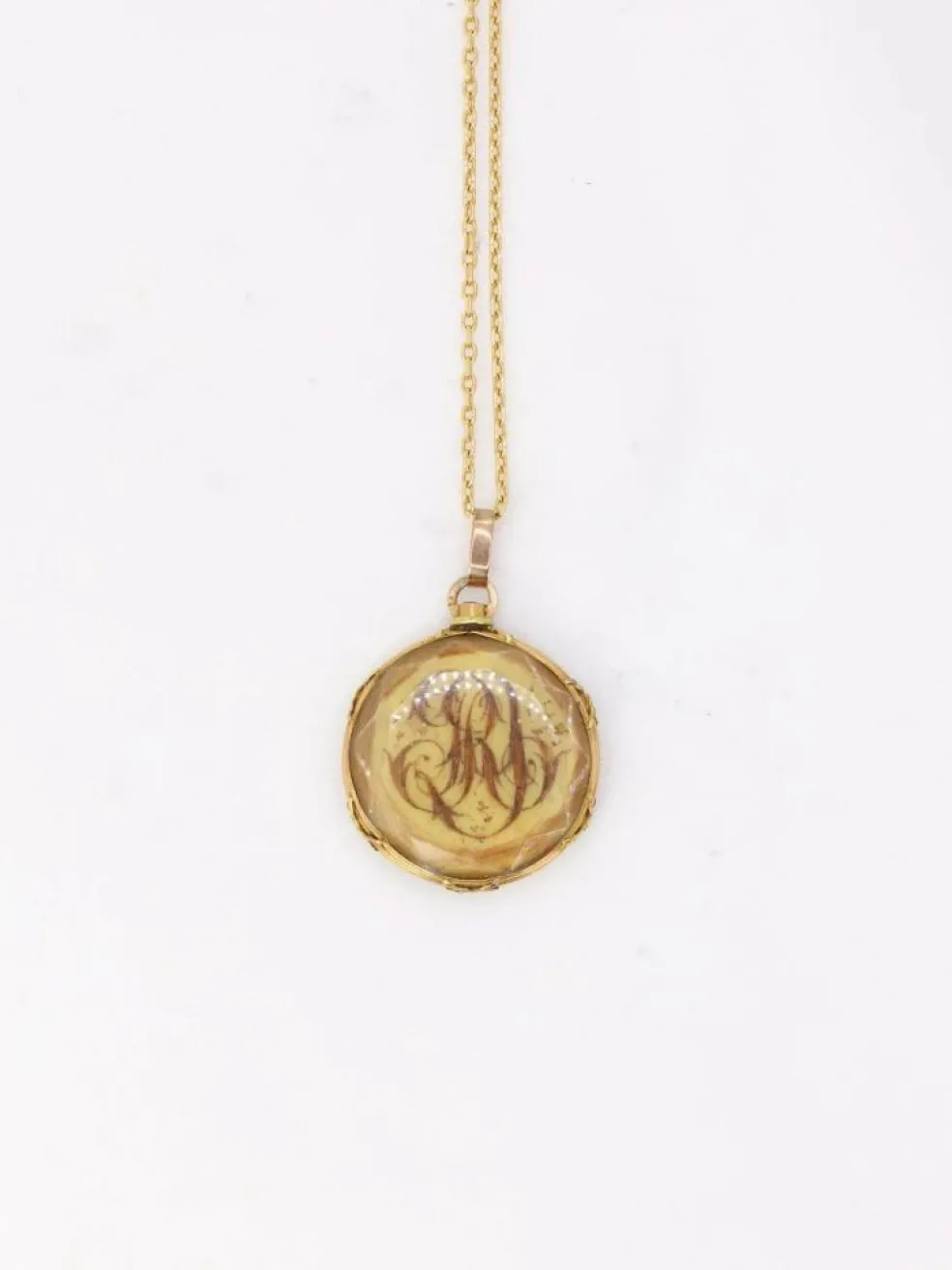 Pendentif de sentiment victorien or et cheveux