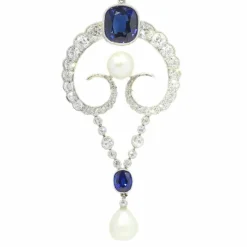 Pendentif diamant, perles naturelles, saphirs