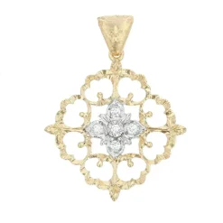 Pendentif diamants ors jaune et blanc arabesques