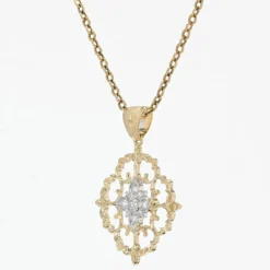 Pendentif diamants ors jaune et blanc arabesques