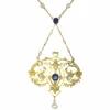 Pendentif, diamants, saphirs, perles