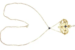 Pendentif, diamants, saphirs, perles