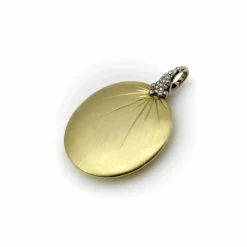 Pendentif disque diamant en or jaune et blanc