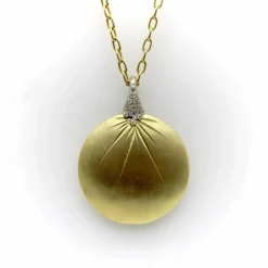 Pendentif disque diamant en or jaune et blanc