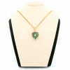 Pendentif en forme de cœur en or jaune 18 carats avec diamant et émeraude