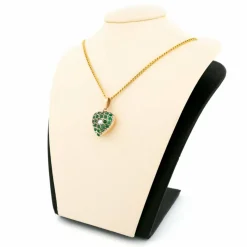 Pendentif en forme de cœur en or jaune 18 carats avec diamant et émeraude