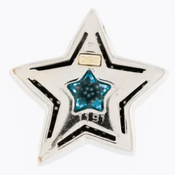 Pendentif en forme d'étoile « Christ » en or blanc 18 carats, diamants et topaze bleue