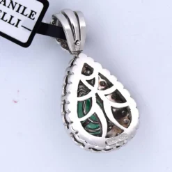 PENDENTIF EN OR BLANC 18 KT - ÉMERAUDE et DIAMANTS