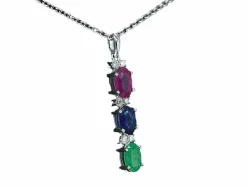 Pendentif en or blanc avec pierres précieuses multicolores et diamants