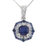 Pendentif en or blanc avec diamants et saphir
