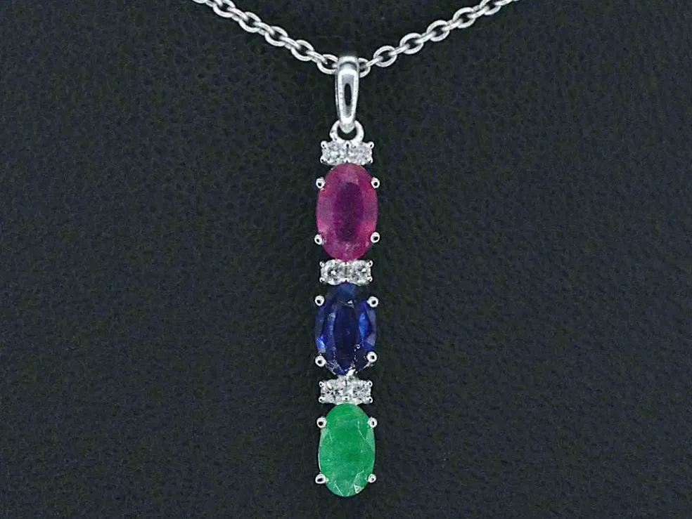 Pendentif en or blanc avec pierres précieuses multicolores et diamants