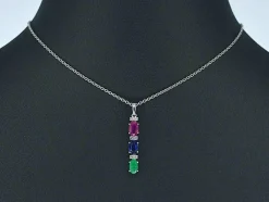 Pendentif en or blanc avec pierres précieuses multicolores et diamants