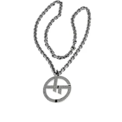 Pendentif en or blanc, diamants naturels et chaîne en or blanc, « Anker », 85 cm