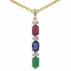 Pendentif en or jaune avec pierres précieuses multicolores et diamants