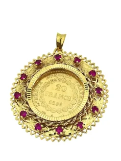 Pendentif en or jaune avec pièce de 20 francs français 1898 et rubis