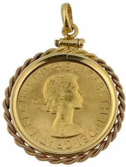 Pendentif en or jaune avec pièce souveraine 1958 Elizabeth II