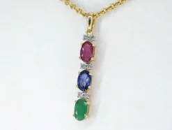 Pendentif en or jaune avec pierres précieuses multicolores et diamants