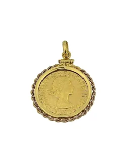 Pendentif en or jaune avec pièce souveraine 1958 Elizabeth II