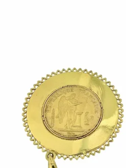 Pendentif en or jaune avec pièce de 20 francs français 1898 et rubis