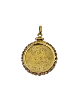 Pendentif en or jaune avec pièce souveraine 1958 Elizabeth II
