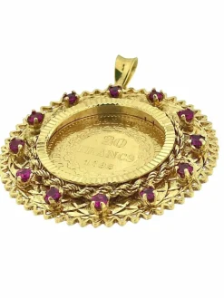 Pendentif en or jaune avec pièce de 20 francs français 1898 et rubis