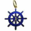 Pendentif en or jaune et email bleu, barre de bateau
