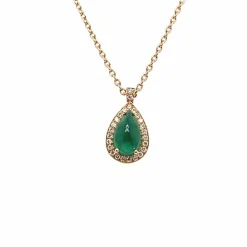 Pendentif en or rose 18 carats avec émeraude cabochon et diamants